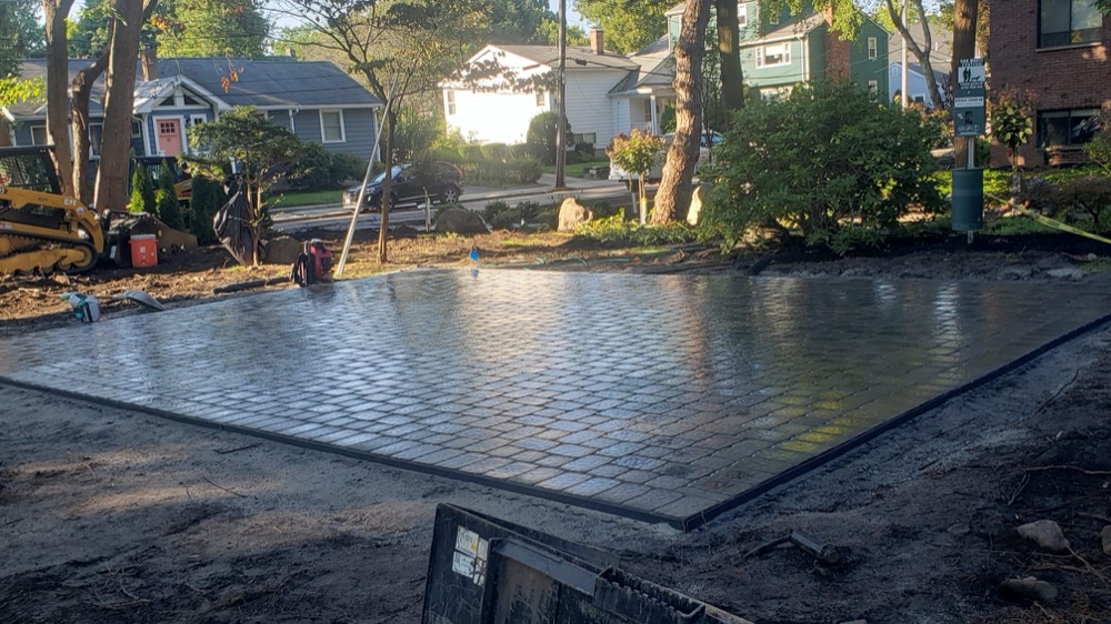Wide paver patio installation